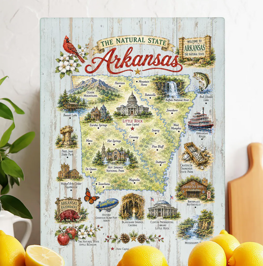 Arkansas State Map Souvenir Glass Cutting Board