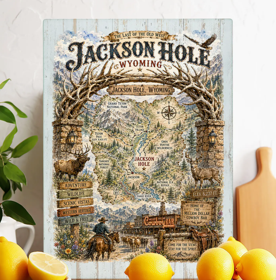 Jackson Hole Wyoming Souvenir Glass Cutting Board