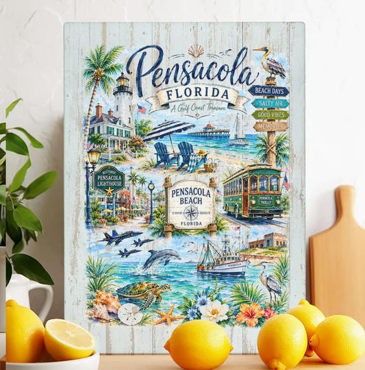 Pensacola Florida Souvenir Glass Cutting Board