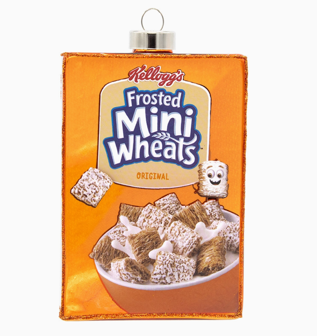 Kellogg’s Frosted Mini-Wheats Cereal Box Glass Christmas Ornament