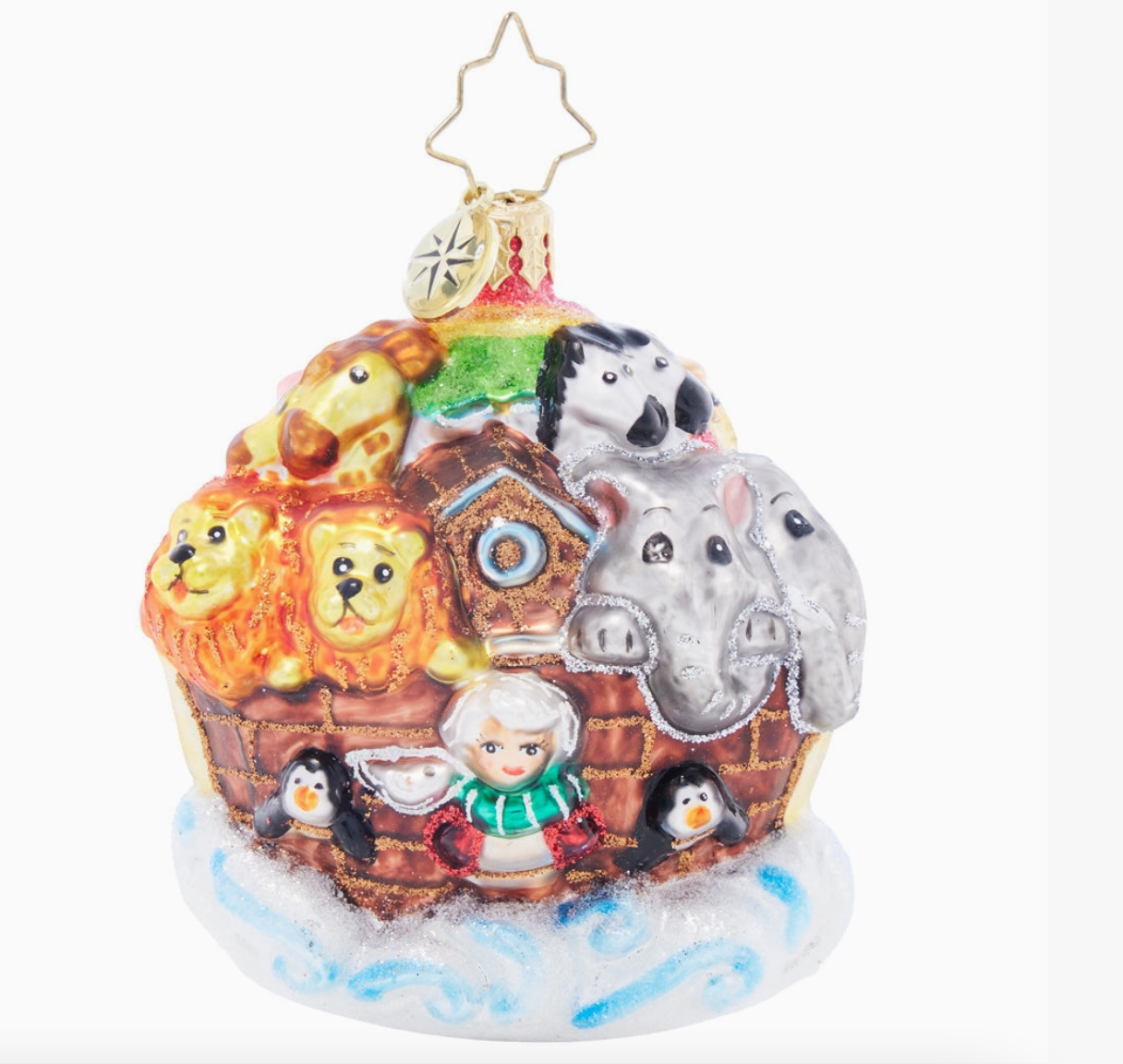 Christopher Radko Noah's Ark handmade glass Christmas ornament with lions elephants penguins and animals