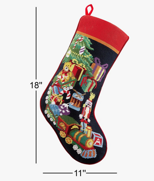 Toy Train Needlepoint Stocking