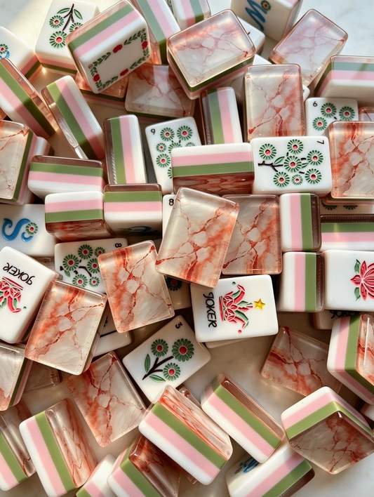 Southern Garden Pink Back American Mahjong Tile Set