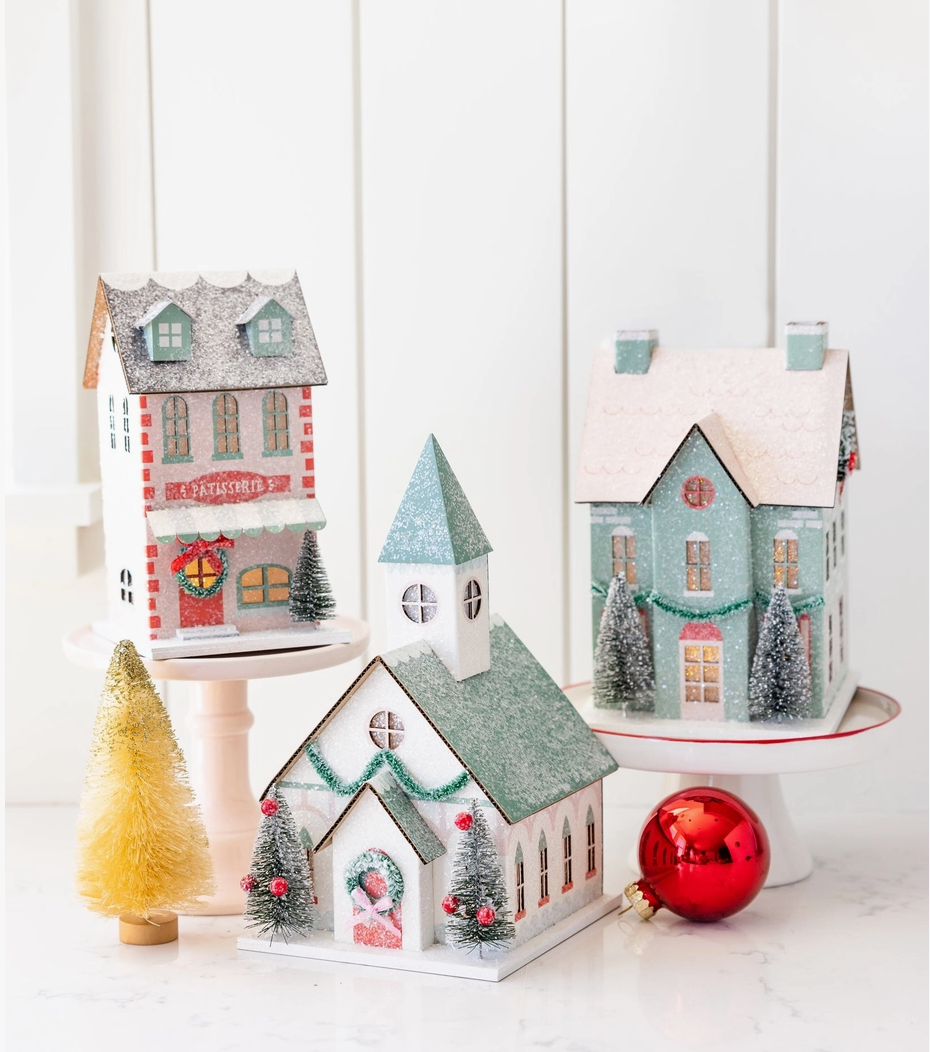 Lighted Christmas Village Church Decoration