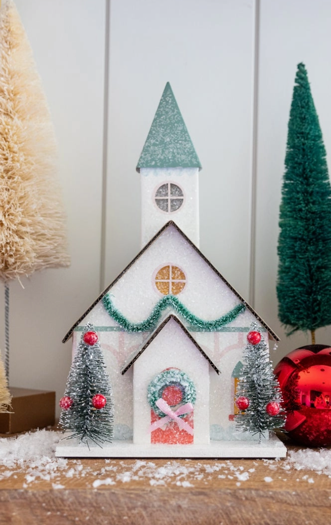 Lighted Christmas Village Church Decoration