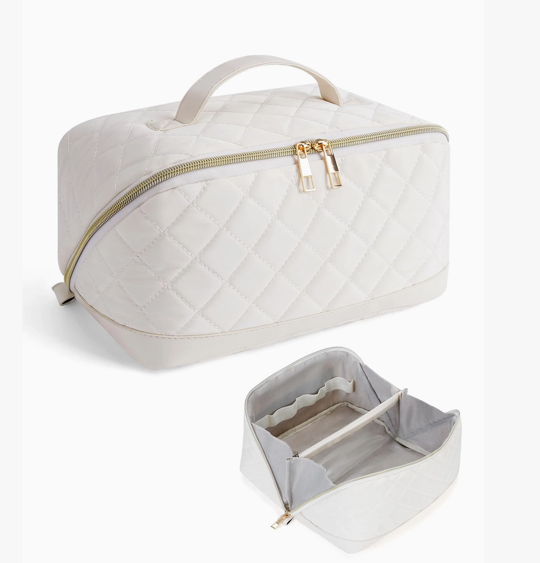 Large Quilted Travel Makeup & Cosmetic Organizer Bag