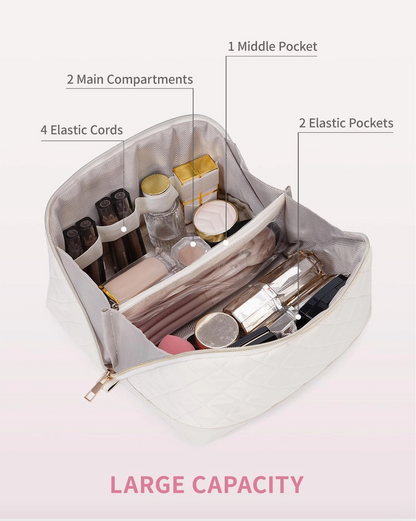 Large Quilted Travel Makeup & Cosmetic Organizer Bag