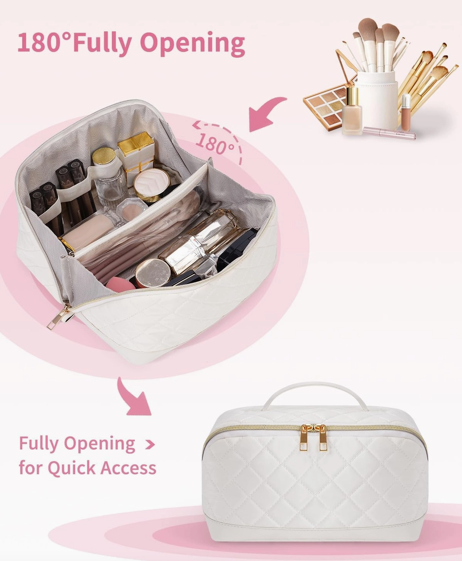 Large Quilted Travel Makeup & Cosmetic Organizer Bag