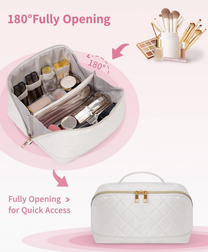 Large Quilted Travel Makeup & Cosmetic Organizer Bag
