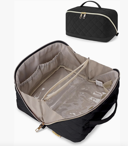 Large Quilted Travel Makeup & Cosmetic Organizer Bag