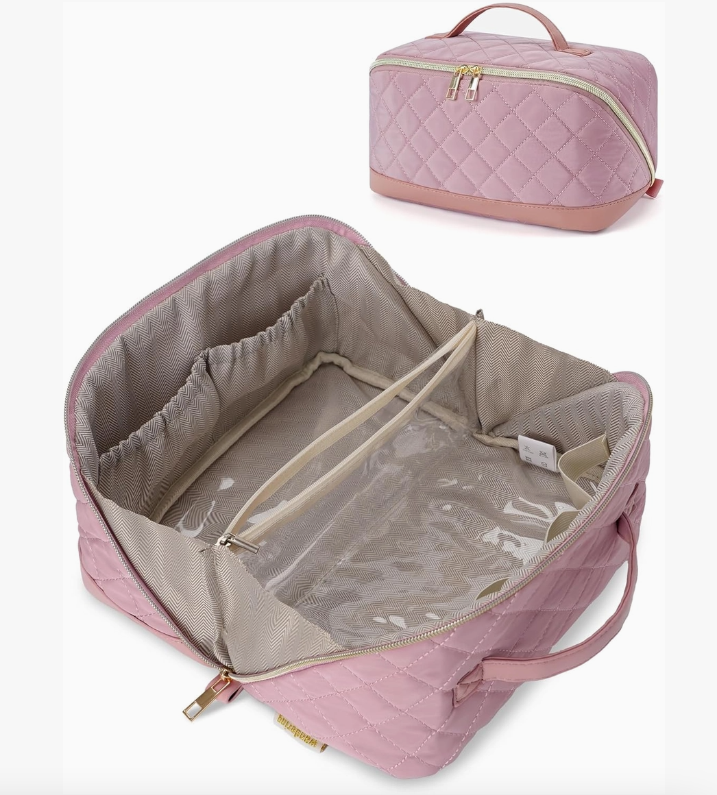 Large Quilted Travel Makeup & Cosmetic Organizer Bag
