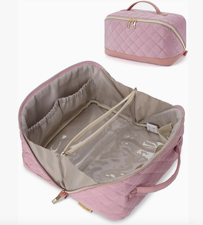 Large Quilted Travel Makeup & Cosmetic Organizer Bag