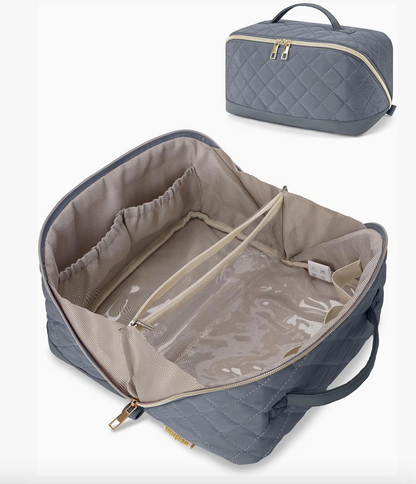 Large Quilted Travel Makeup & Cosmetic Organizer Bag