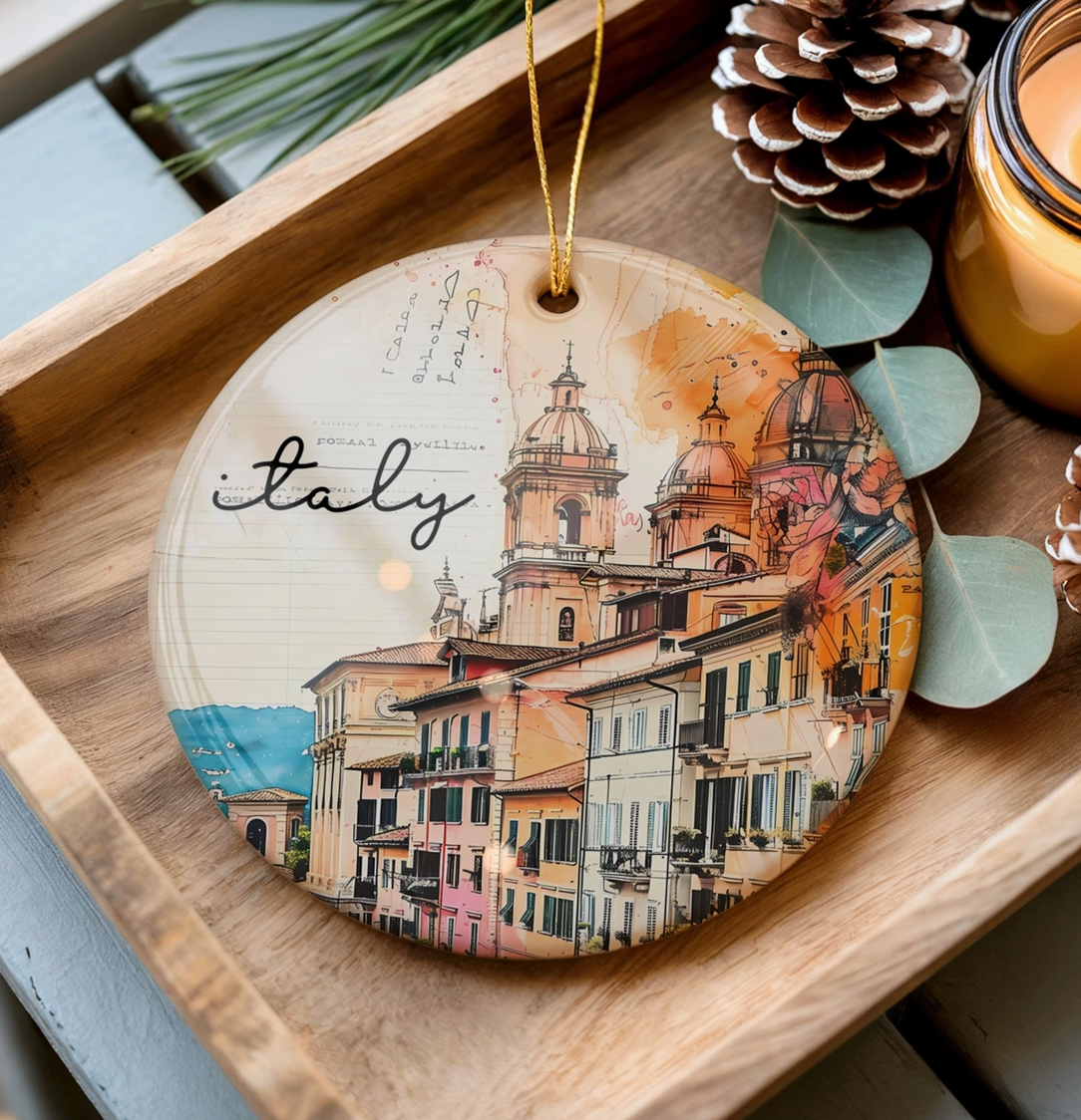 Italian Coastal Village Ceramic Ornament – Italy Travel & Souvenir Gift
