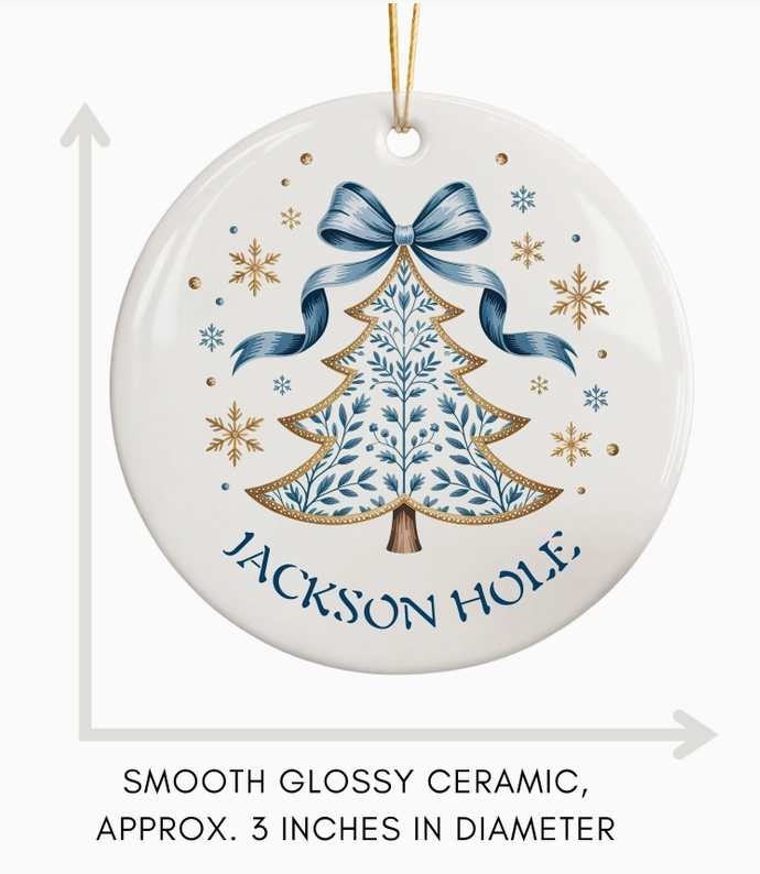 Coquette Bow Personalized Hometown Christmas Ornament