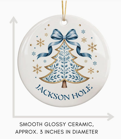 Coquette Bow Personalized Hometown Christmas Ornament