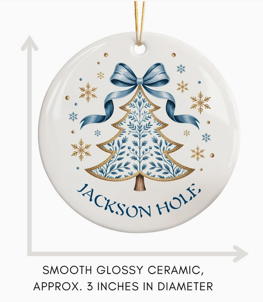 Coquette Bow Personalized Hometown Christmas Ornament
