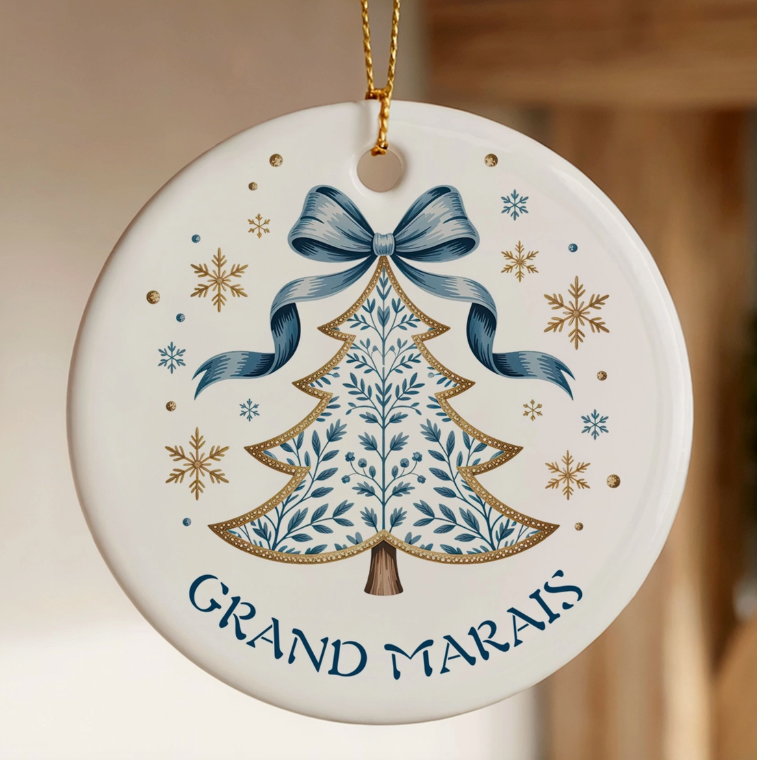 Coquette Bow Personalized Hometown Christmas Ornament