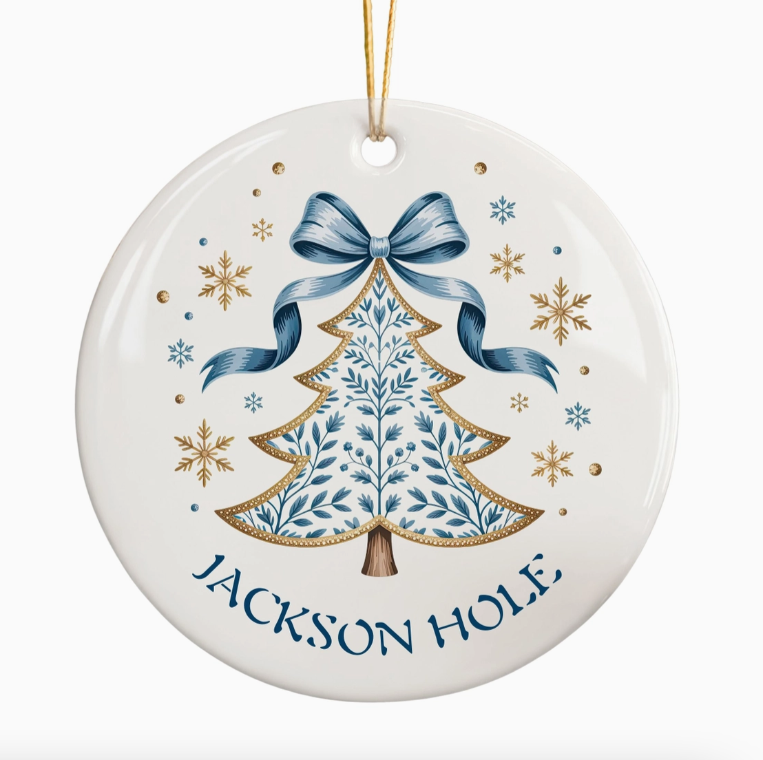 Coquette Bow Personalized Hometown Christmas Ornament