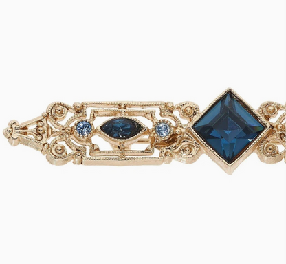 Close-up of Olivia Riegel sapphire crystal Art Deco brooch