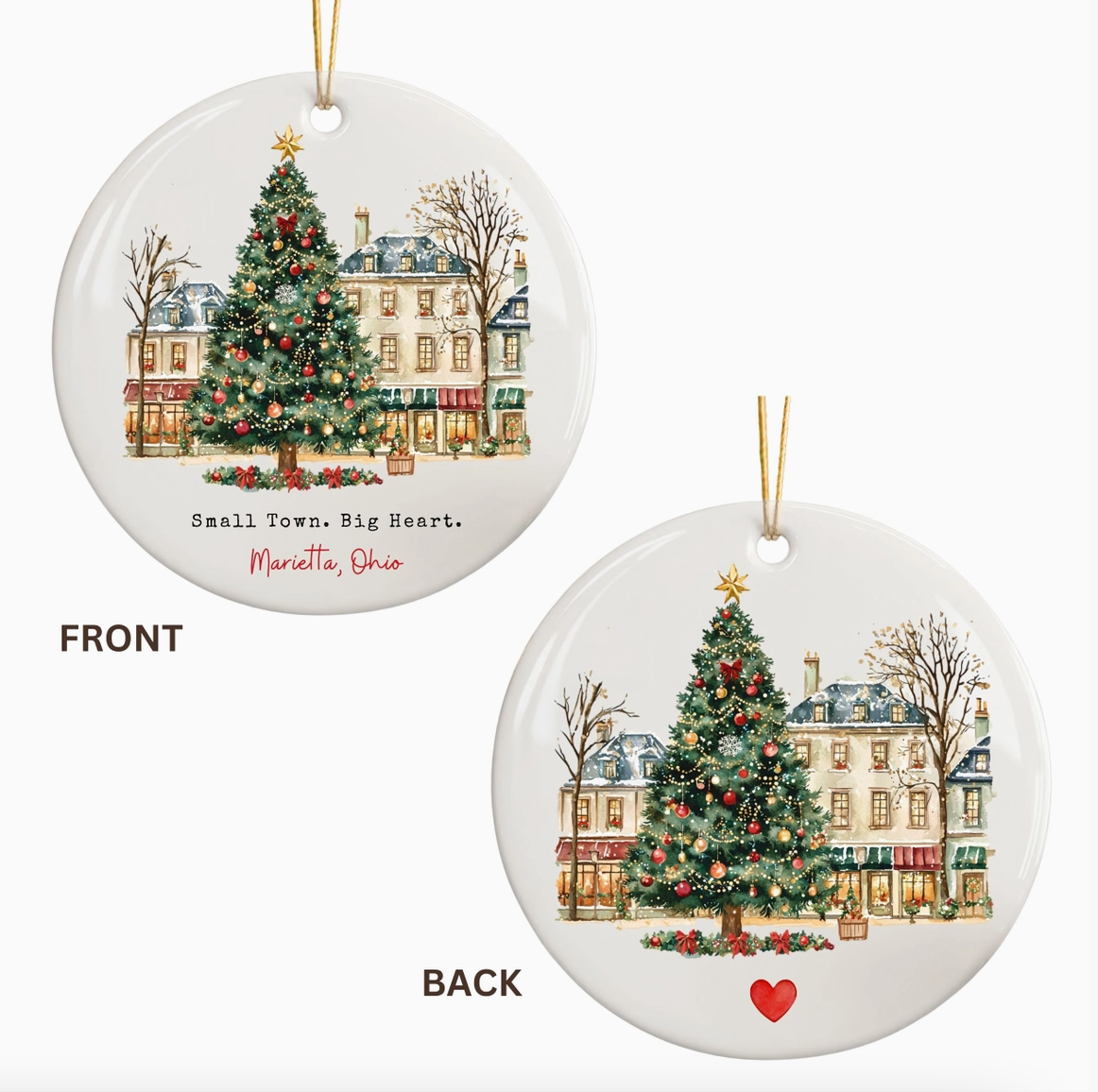 Small Town Big Heart Custom Hometown Christmas Ornament