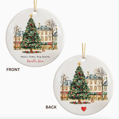 Small Town Big Heart Custom Hometown Christmas Ornament