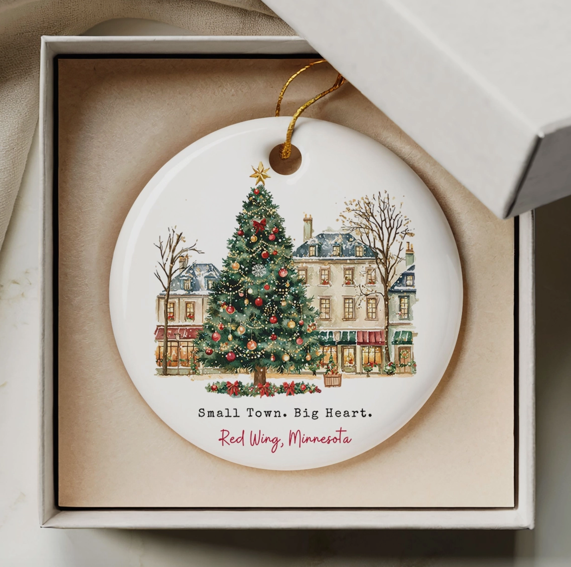 Small Town Big Heart Custom Hometown Christmas Ornament