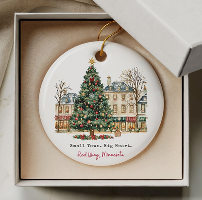 Small Town Big Heart Custom Hometown Christmas Ornament