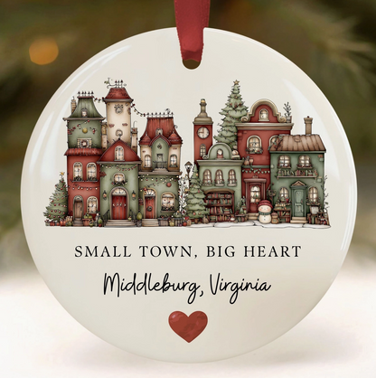 Small Town Big Heart Personalized Hometown Christmas Ornament