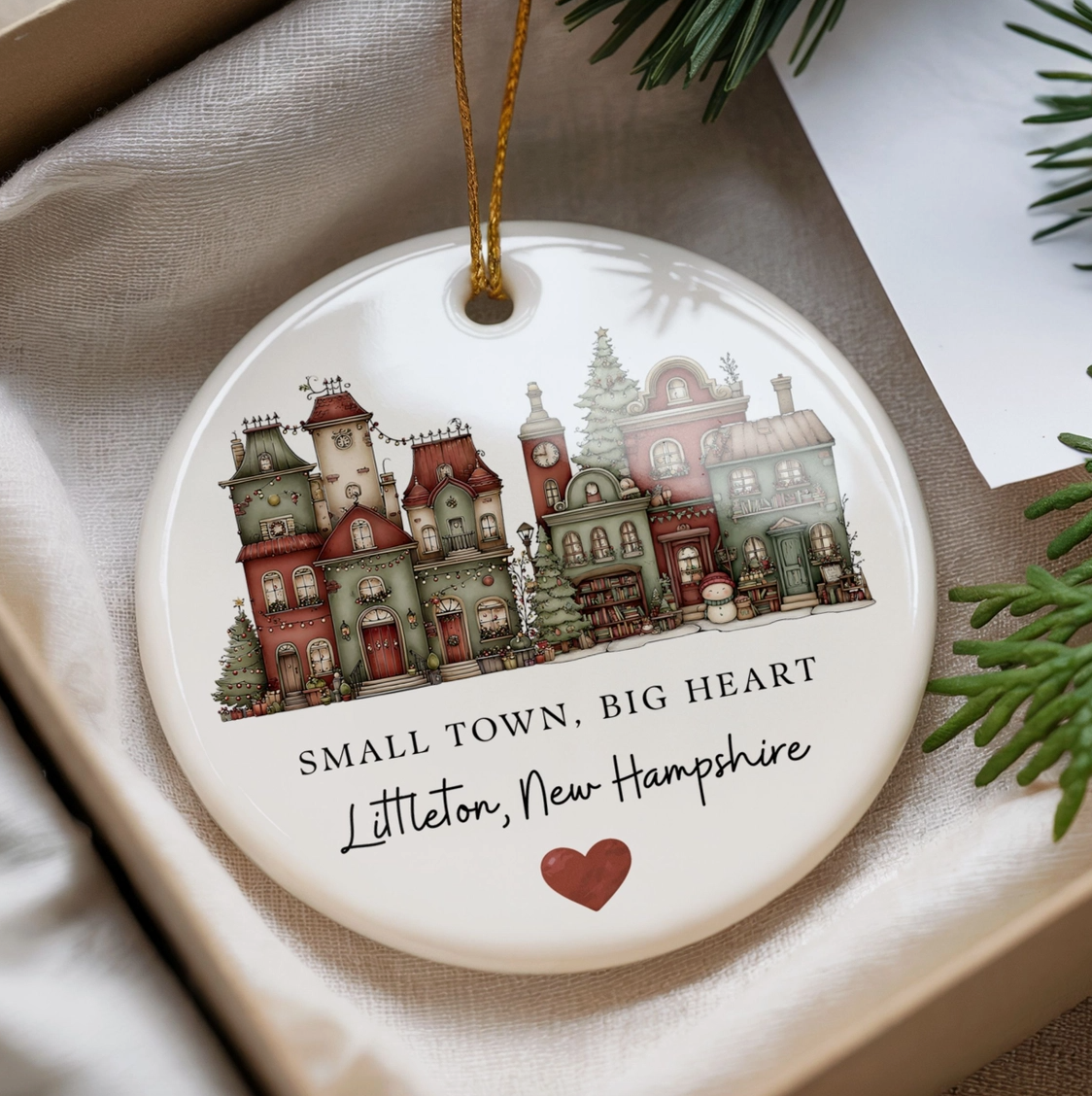 Small Town Big Heart Personalized Hometown Christmas Ornament