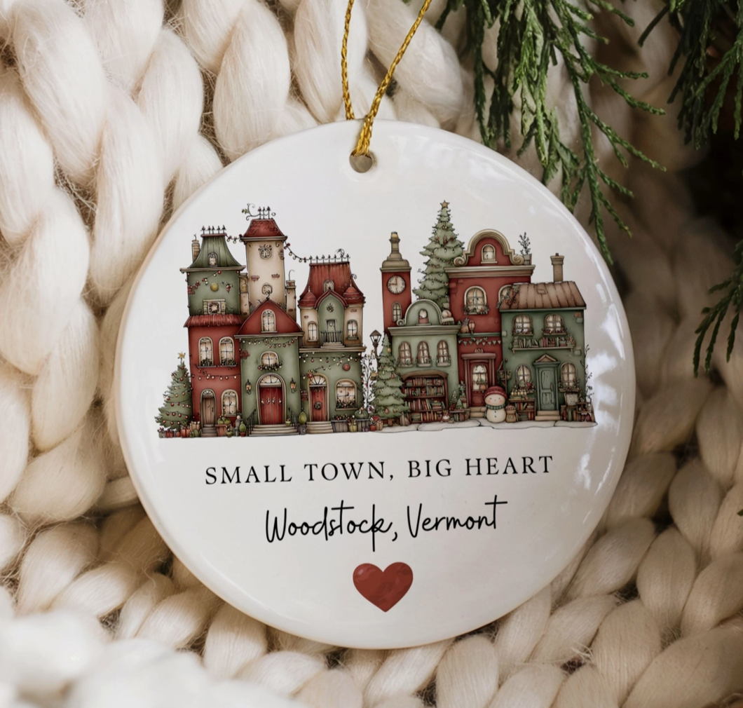 Small Town Big Heart Personalized Hometown Christmas Ornament