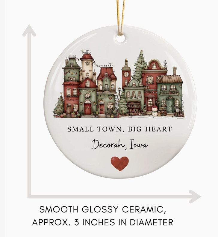 Small Town Big Heart Personalized Hometown Christmas Ornament