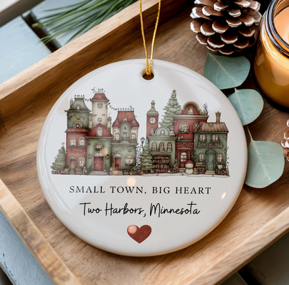 Small Town Big Heart Personalized Hometown Christmas Ornament
