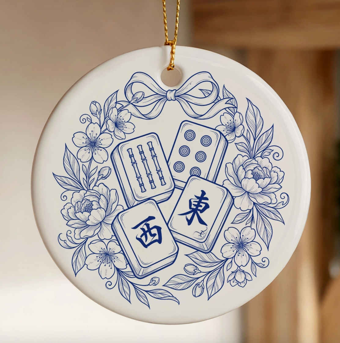 Blue & White Mahjong Christmas Ornament