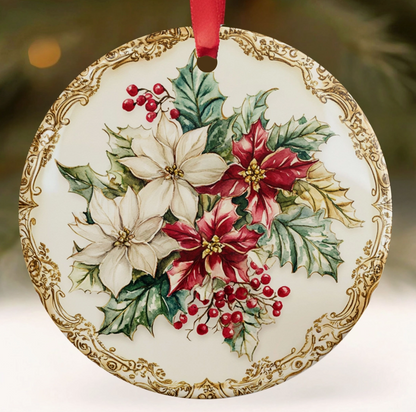 Vintage Poinsettia Christmas Ornament