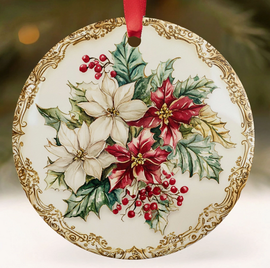 Vintage Poinsettia Christmas Ornament