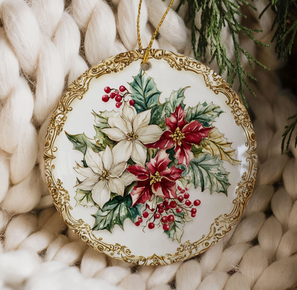 Vintage Poinsettia Christmas Ornament