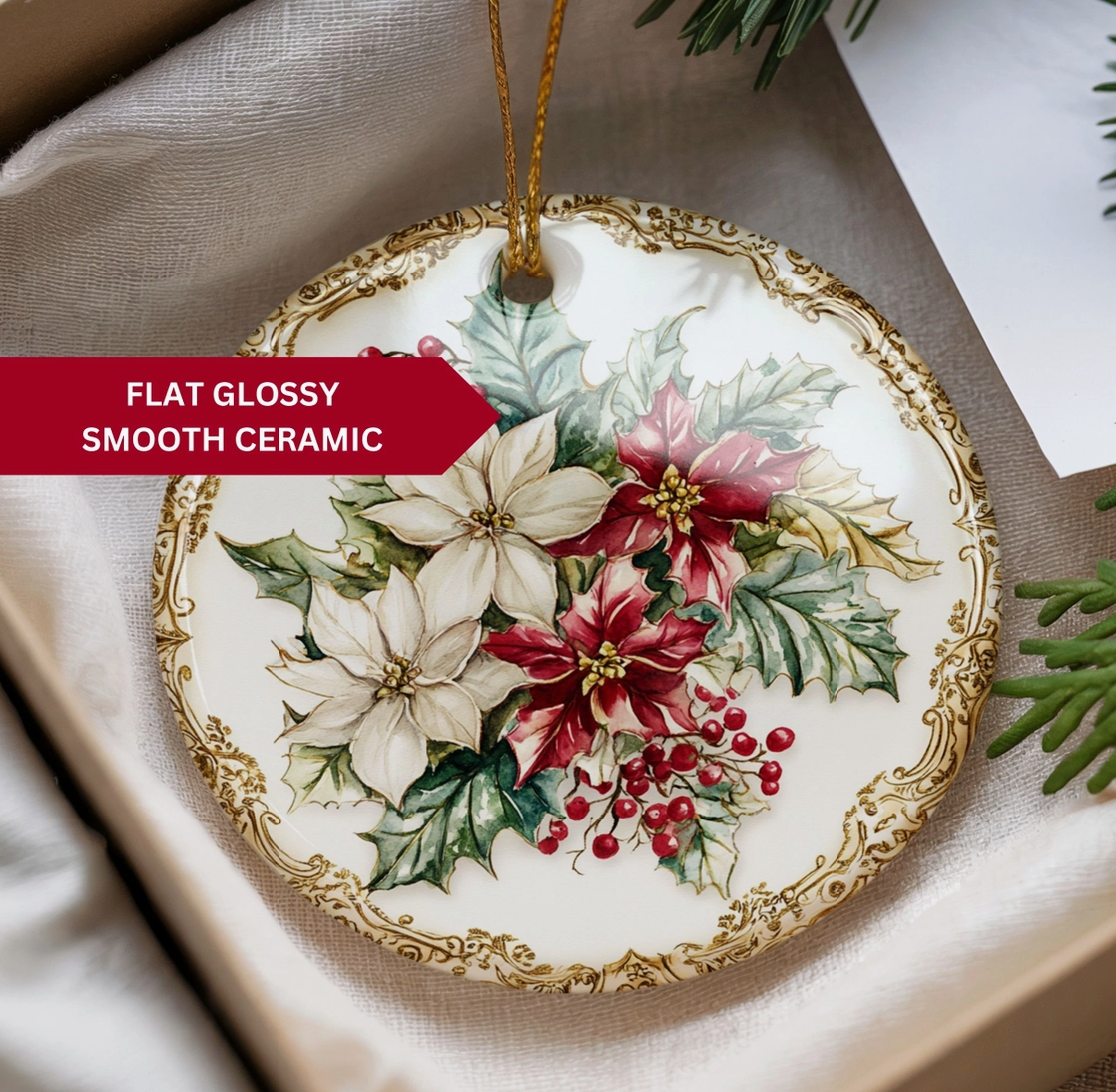 Vintage Poinsettia Christmas Ornament