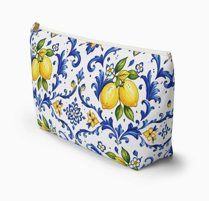 Amalfi Coast inspired lemon Italian tile cosmetic and travel pouch