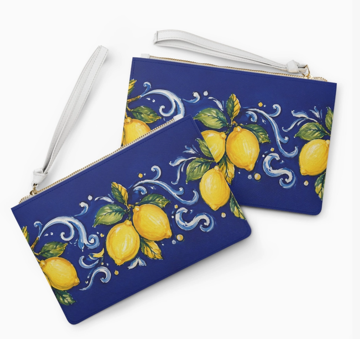 Amalfi blue lemon wristlet clutches with detachable wrist straps