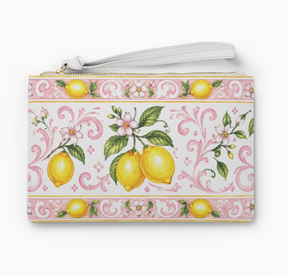 Little Italy Pink Lemon Floral Wristlet Clutch