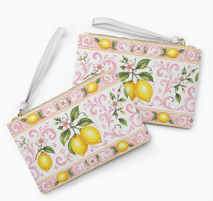 Little Italy Pink Lemon Floral Wristlet Clutch
