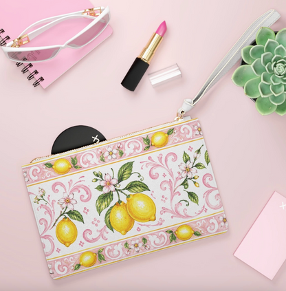 Little Italy Pink Lemon Floral Wristlet Clutch