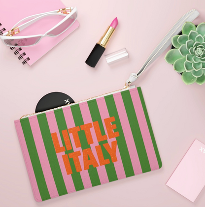 Little Italy Striped Clutch Bag — Pink & Green Wristlet Purse