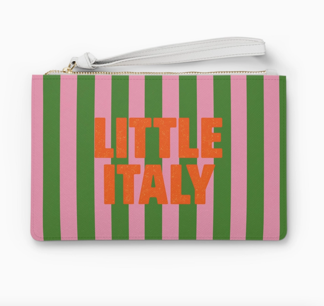 Little Italy Striped Clutch Bag — Pink & Green Wristlet Purse