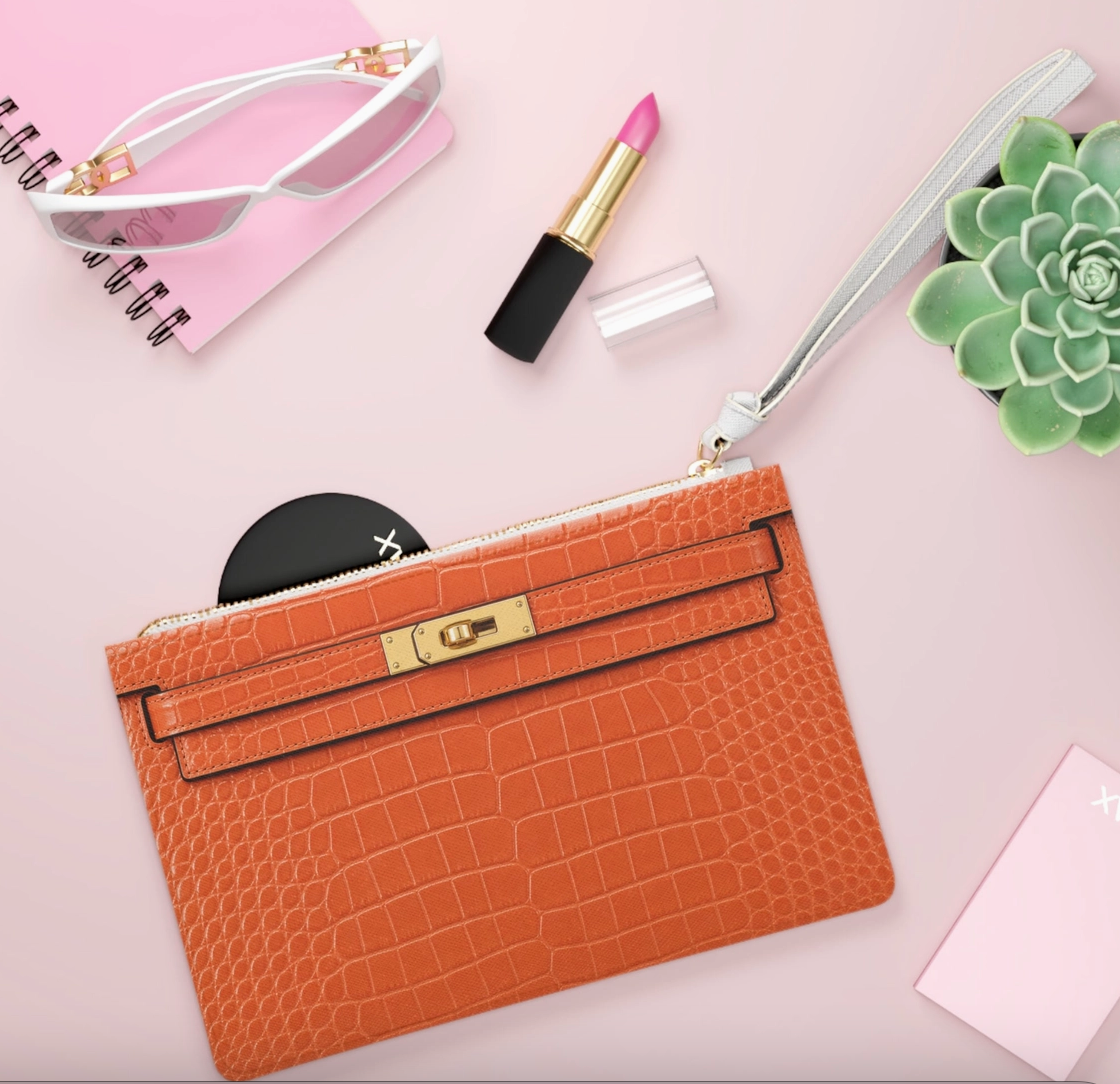 Canal Street Orange Faux Croc Clutch – NYC-Inspired Wristlet