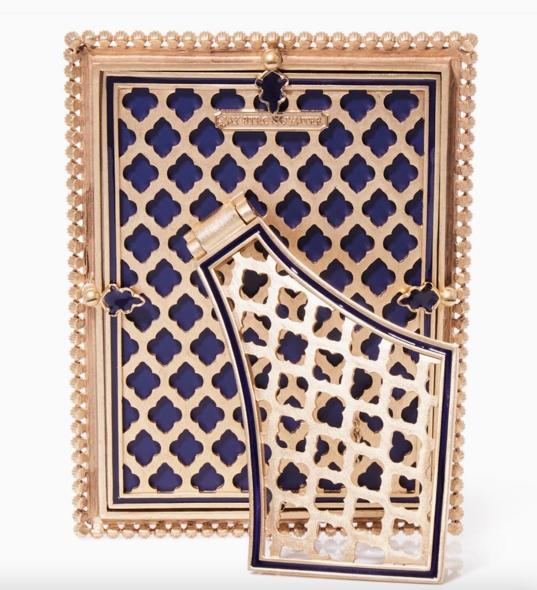 Back of Jay Strongwater Lucas Stone Edge 5x7 picture frame in Delft Garden