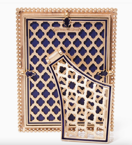 Back of Jay Strongwater Lucas Stone Edge 5x7 picture frame in Delft Garden