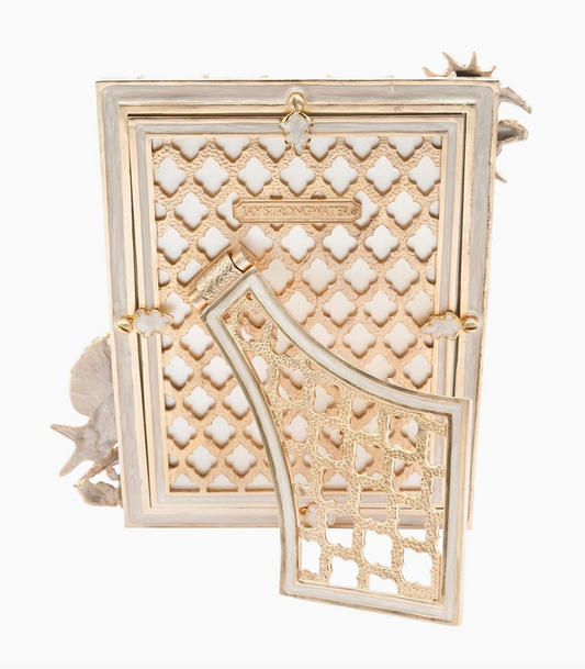 Back of Jay Strongwater Dune Seashell 5x7 picture frame with 14K gold-plated pewter finish