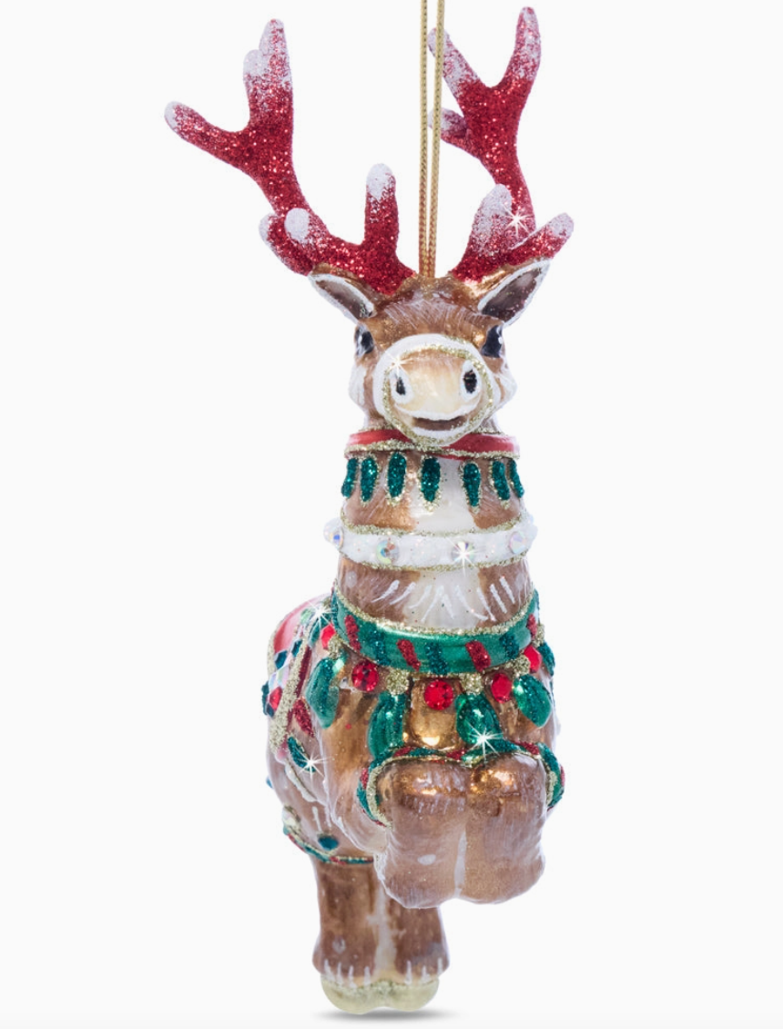 Jay Strongwater Comet Glass Reindeer Ornament